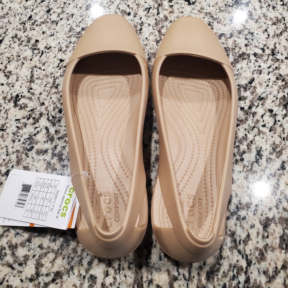Crocs Sienna Flats 9 wide in "gold"  tan/beige